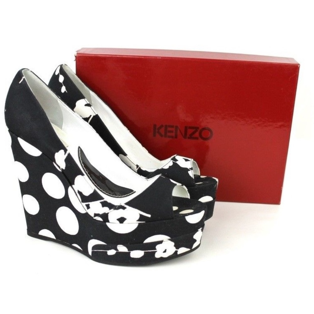 Kenzo Black & White Platform Wedges Size 38
